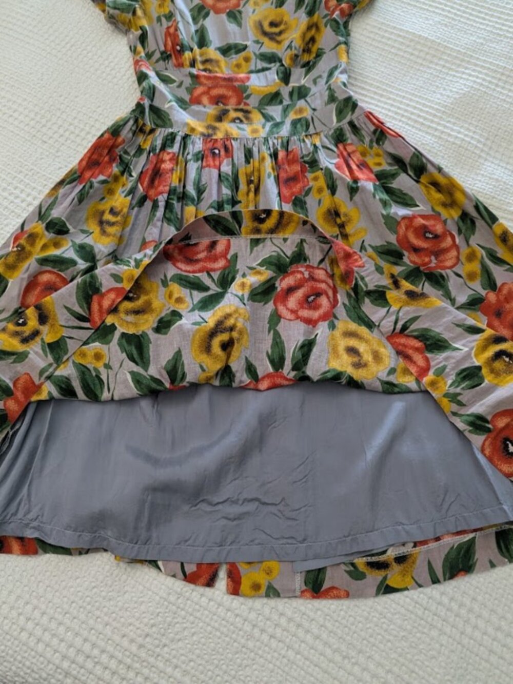 Vintage Cotton Poplin Dress Full Button Back Lined Brunch Floral Romantic - Picture 15 of 16
